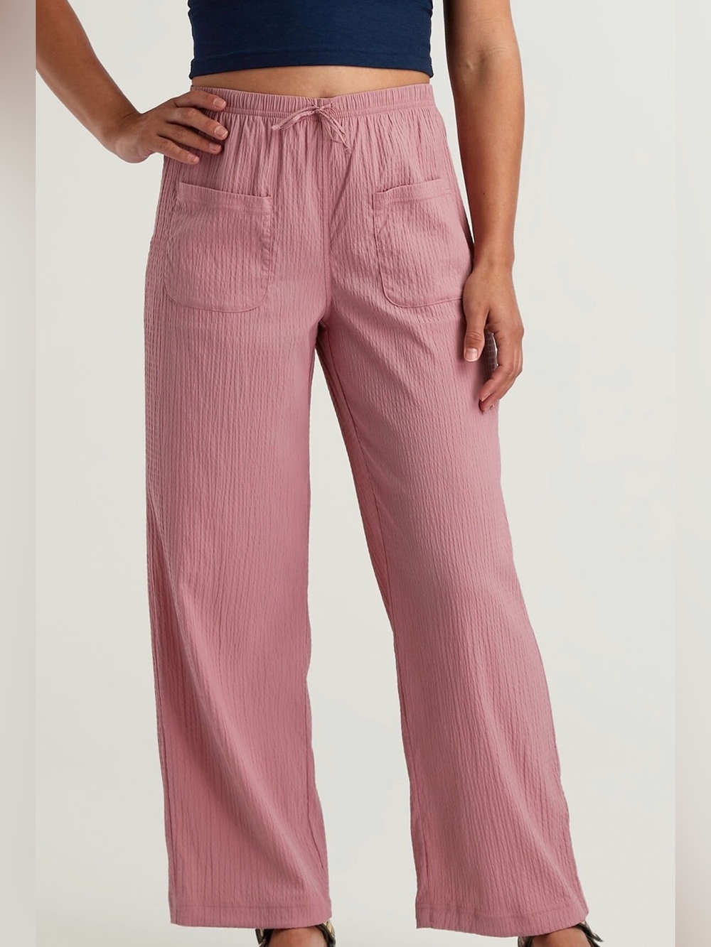 Title Nine Meridian Crinkle Pants - Mauve Pink Wide-Leg Drawstring Pants NWT M